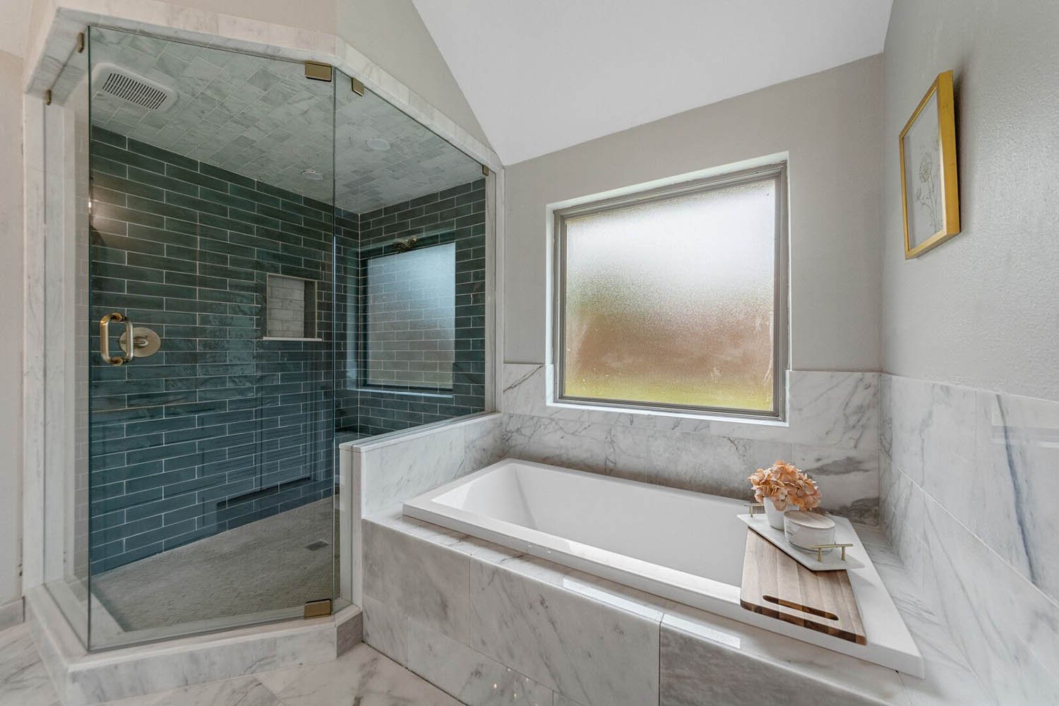 Bathroom staged for listing photos by Eleven 11 Home Staging